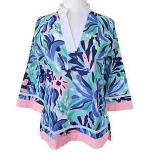 NEW Masters Golf Magnolia Lane Ladies Aruba Colorful Floral Tunic Top Medium
